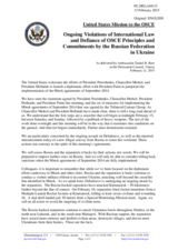 Statement by the Delegation of the United States of America on the ongoing aggression against Ukraine and violations of OSCE principles and commitments by the Russian Federation