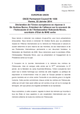 Déclaration de l’Union européenne en réponse à Sir Andrew Burns, Président de l’alliance sur le souvenir de l’holocauste et de l’Ambassadeur Roksanda Nincic, secrétaire d’Etat du MAE serbe