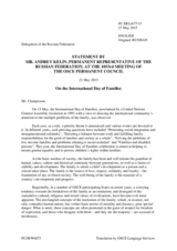 Statement by the Delegation of the Russian Federation on the International Day of Families, observed on 15 May 2015