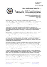 Statement by the Delegation of the United States of America in response to the report by the OSCE Project Co-ordinator in Uzbekistan, Ambassador György Szabó