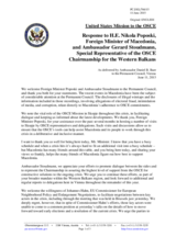 Statement by the Delegation of the United States of America in response to the address by H.E. Nikola Poposki and to the update by Ambassador Gerard Stoudmann