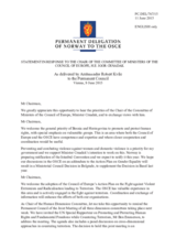 Statement by the Delegation of Norway in response to the address by the Minister for Foreign Affairs of Bosnia and Herzegovina, H.E. Igor Crnadak
