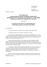 Statement by the Delegation of France in response to the report by the Representative on Freedom of the Media, Ms. Dunja Mijatović