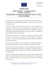 Statement by the Luxembourgian EU Presidency expressing condolences to Tunisia (Partner for Co-operation) and France in connection with the recent terrorist attacks in those countries