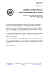 Statement by the Delegation of the United States of America on the erection of so-called “State border” signs in Georgia near the Baku-Supsa pipeline