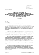 Farewell statement by the Permanent Representative of Germany to the OSCE, Ambassador R. Lüdeking