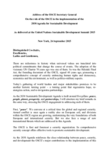 Address of the OSCE Secretary General On the role of the OSCE in the implementation of the 2030 Agenda for Sustainable Development Address of the OSCE Secretary General On the role of the OSCE in the implementation of the 2030 Agenda for Sustainable Development