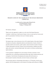 Presentation by the Chairperson of the Human Dimension Committee, Ambassador Robert Kvile