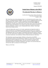 Statement by the Delegation of the United States of America on the presidential elections in Belarus, held on 11 October 2015