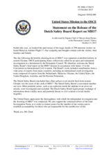 Statement by the Delegation of the United States of America on the Report by the Dutch Safety Board on the downing of Malaysian Airlines flight MH17
