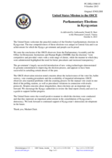 Statement by the Delegation of the United States of America on the parliamentary elections in Kyrgyzstan, held on 4 October 2015