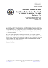 Statement by the Delegation of the United States of America extending condolences to the Delegations of the Russian Federation and Romania