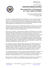 Statement by the Delegation of the United States of America on the International day to end impunity for crimes against journalists, observed on 2 November 2015