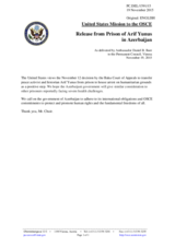 Statement by the Delegation of the United States of America on the release of Mr. A. Yunusov in Azerbaijan