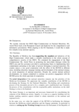 Statement by the Delegation of Moldova in response to the report by the High Commissioner on National Minorities, Ms. Astrid Thors