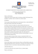 Statement by the Delegation of Norway in response to the report by the OSCE Special Representative and Co-ordinator for Combating Trafficking in Human Beings, Ambassador Madina Jarbussynova