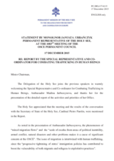 Statement by the Delegation of the Holy See in response to the report by the OSCE Special Representative and Co-ordinator for Combating Trafficking in Human Beings, Ambassador Madina Jarbussynova