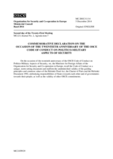 Commemorative Declaration on the Occasion of the 20th Anniversary of the OSCE Code of Conduct on Politico-Military Aspects of Security