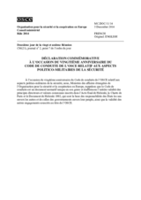 Déclaration commémorative à l’occasion du vingtième anniversaire du Code de conduite de l’OSCE relatif aux aspects politico-militaires de la sécurité