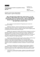 Déclaration sur le rôle de l’OSCE dans la lutte contre le phénomène des combattants terroristes étrangers dans le contexte de la mise en oeuvre des résolutions 2170 (2014) et 2178 (2014) du Conseil de sécurité des Nations Unies