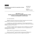 Décision no 2/13 sur la nomination du Haut Commissaire de l’OSCE pour les minorités nationales 