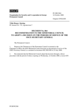 Decision No. 864, Recommendation to the Ministerial Council to Adopt a Decision on the Periods of Service of the OSCE Secretary General