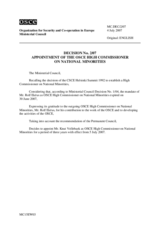 Decision No. 2/07 on the appointment of the OSCE High Commissioner on National Minorities  