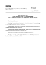 Decision No. 1/07 on the extension of the mandate of the OSCE Representative on Freedom of the Media