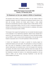 Statement by the Dutch EU Presidency on the Law on non-governmental organizations in Kazakhstan
