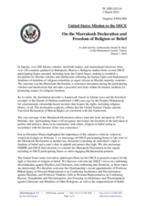 Statement by the Delegation of the United States of America on the Marrakesh Declaration and freedom of religion or belief