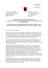 Statement by the Delegation of Albania in response to the report by the OSCE Representative on Freedom of the Media, Ms. Dunja Mijatović