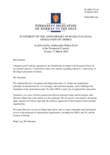 Statement by the Delegation of Norway on the second anniversary of the illegal occupation of Crimea by the Russian Federation and its ongoing aggression against Ukraine