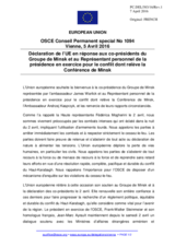 Déclaration de l’UE en réponse aux co-présidents du Groupe de Minsk et au Représentant personnel de la présidence en exercice pour le conflit dont relève la Conférence de Minsk