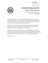 Statement by the Delegation of the United States of America on the terrorist attacks in Istanbul, Turkey, on 19 March, and in Brussels on 22 March 2016