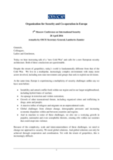 Remarks by OSCE Secretary General Lamberto Zannier Remarks by OSCE Secretary General Lamberto Zannier