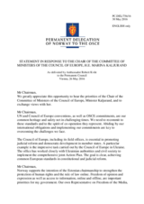 Statement by the Delegation of Norway in response to the address by the Minister for Foreign Affairs of Estonia and Chair of the Committee of Ministers of the Council of Europe, H.E. Marina Kaljurand