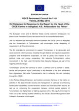 Statement by the Dutch EU Presidency in response to the report by the Head of the OSCE Centre in Ashgabat, Ambassador Ivo Petrov