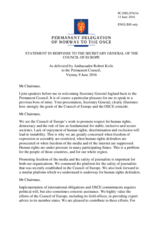 Statement by the Delegation of Norway in response to the address by the Secretary General of the Council of Europe, H.E. Thorbjørn Jagland