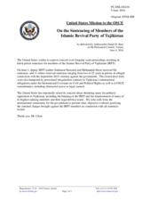 Statement by the Delegation of the United States of America on the sentencing of members of the Islamic Renaissance Party of Tajikistan