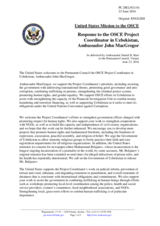 Statement by the Delegation of the United States of America in response to the report by the OSCE Project Co-ordinator in Uzbekistan, Mr. John MacGregor