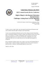 Right of Reply to the Russian Federation by Deputy Assistant Secretary for for European Affairs, Ms Kathleen A. Kavalec