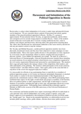 Statement by the Delegation of the United States of America on the harassment and intimidation of the political opposition in the Russian Federation