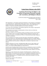 Statement by the Delegation of the United States of America on the legislation restricting the rights to freedom of speech, assembly and religion in the Russian Federation