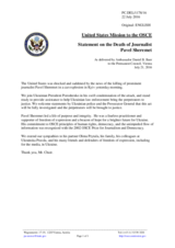 Statement by the Delegation of the United States of America on the murder of journalist Mr. P. Sheremet in Kiev, Ukraine, on 20 July 2016