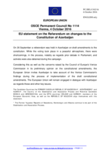 Statement by the Slovak EU Presidency on the constitutional referendum in Azerbaijan, held on 26 September 2016