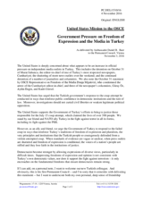 Statement by the Delegation of the United States of America on the government pressure on freedom of expression and the media in Turkey
