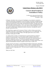 Statement by the Delegation of the United States of America on the concerns regarding freedom of association in Turkey