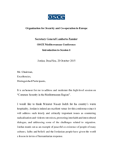 Opening speech of the Secretary General Lamberto Zannier at the OSCE Mediterranean Conference 2015, Jordan