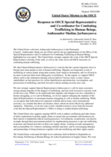 Statement by the Delegation of the United States of America in response to the report by the OSCE Special Representative and Co-ordinator for Combating Trafficking in Human Beings, Ambassador Madina Jarbussynova