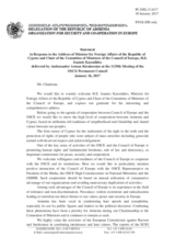 Statement by the Delegation of Armenia in response to the address by the Chair of the Committee of Ministers of the Council of Europe and Minister of Foreign Affairs of the Republic of Cyprus, Mr. Ioannis Kasoulides